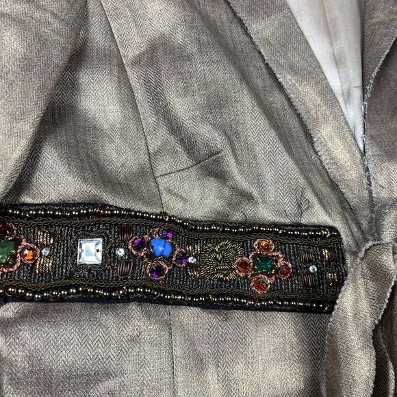 Nicole Miller Collection Linen Tie Front Blazer Metallic Gold Jacket Size 10 - Picture 4 of 11